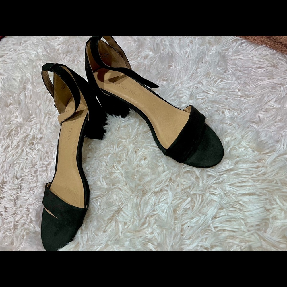 Black mid heel suede sandals. US 10